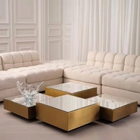 Table Basse dorée de luxe avec dessus miroir, ensemble de 4 pièces, meubles de salon, plateau central, en acier inoxydable