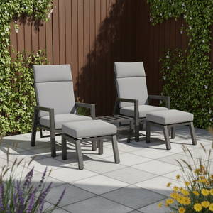 Leisure 5pcs Aluminum Adjust Back Metal Single Chair Ottoman <b>Side</b> Coffee <b>Table</b> Set With Cushion for Outdoor - Product Image 2