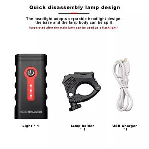 RIDERACE 1200 Lumen lumière ensemble vtt phare 5 Modes LED avant lumière vélo lanterne USB rechargeable IP65 étanche vélo <span class=keywords><strong>lampe</strong></span> - Product Image 4