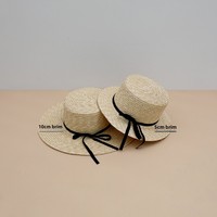 Chapeau de paille naturel pour femme, style marin, à calotte plate et bord plat, avec nœud en corde tressée, chapeau de soleil de plage, respirant, léger, style britannique