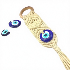 Amuleto de Ojo Turco Bohemio Hecho a Mano con Borlas de Algodón y Macramé para Colgar en la Pared |   Decoración Ligera y Ecológica para el Hogar, Cumpleaños, Aniversario - Product Image 2