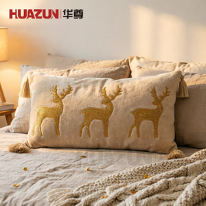 Cojín Decorativo Moderno Lavable de Pana con Cuentas de Reno Navideño y Borlas para Decoración del Hogar en Época Festiva - Product Image 1