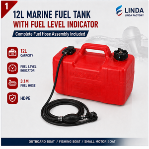 LINDA 12L Marine-Kraftstofftank mit Füllstandsanzeige, 3,1m Kraftstoffschlauch, Ansaugballon und Anschluss für Außenbordmotoren - Product Image 1