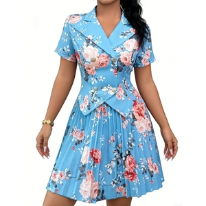 ชุดแฟชั่นใหม่สำหรับผู้หญิงฤดูใบไม้ผลิ/ฤดูใบไม้ร่วง - เสื้อลำลองพิมพ์ลายดอกไม้สุดหรูและกระโปรงสั้น ชุดแฟชั่น 2 ชิ้น - Product Image 1