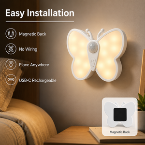 Butterfly Motion Sensor <b>Light</b> type-C <b>Rechargeable</b> <b>LED</b> Night Lamp 3Modes Stepless Dimming Magnetic Wall <b>Light</b> for Bedroom Cabinet - Product Image 4