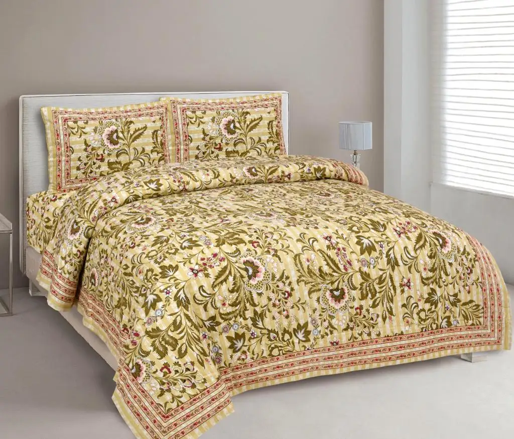 High Quality Printed Flower Blossom Elegant Quilted Cotton Padded Bedspread Quilt Made In India At Wholesale Price