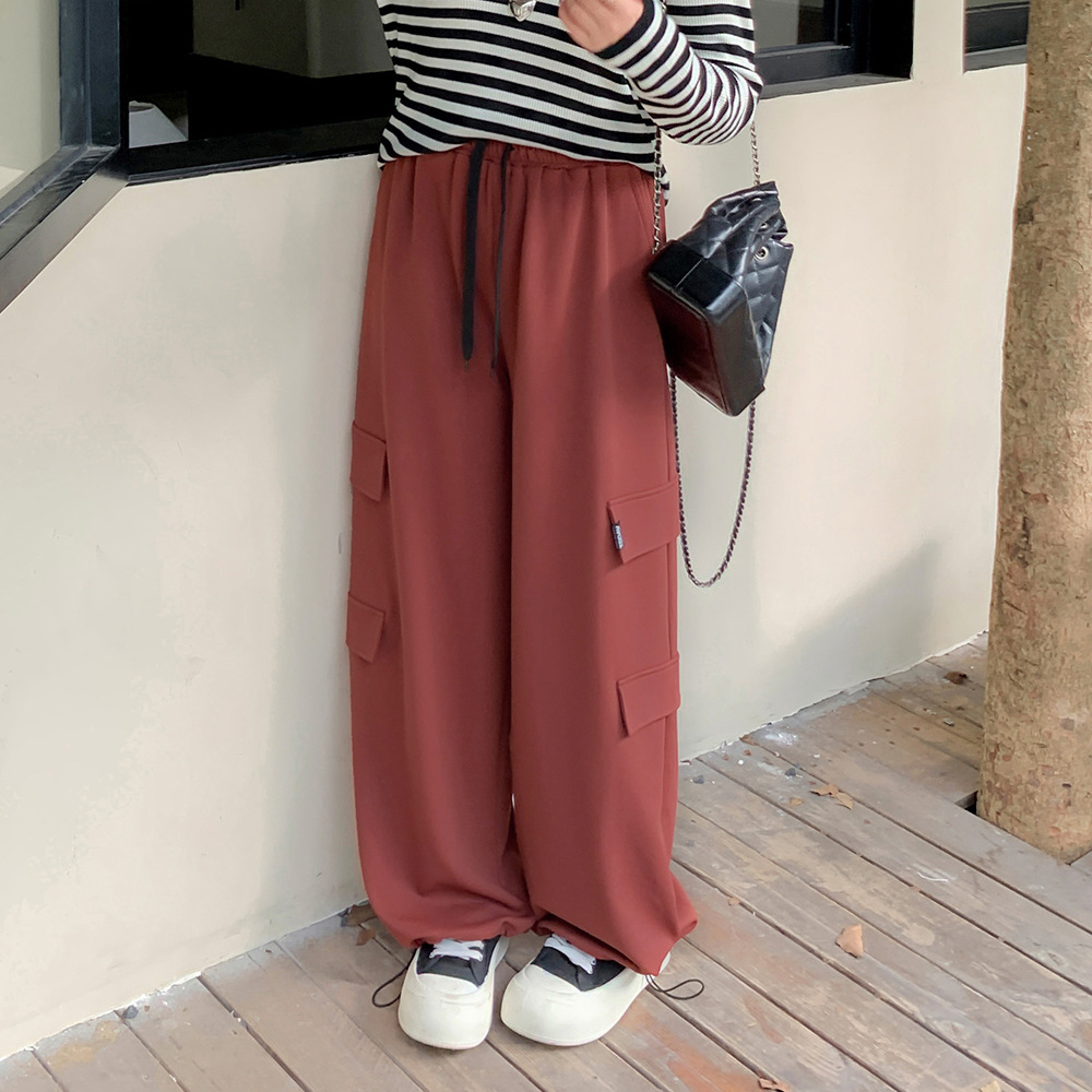 Women's Fashionable Elastic High Waist Wide Leg Pants New Solid Hip Hop Style Loose Versatile Popular Plus Size Work Pants