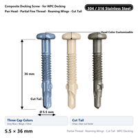 Vis de terrassement composite en acier inoxydable 304 316 à tête cylindrique, filetage partiel fin, ailettes de fraisage, queue coupée pour WPC
