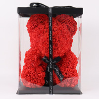Haute qualité 40cm fleur éternelle Rose ours cadeau avec boîte et lumière étreinte ours fleur artificielle cadeaux série pour anniversaire