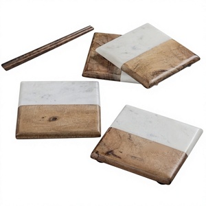 Best Selling Eco-Friendly Wood Marble Coasters <b>Set</b> <b>Square</b> Shape Durable Non-Slip Food Grade Table Mats Pads Tea Cups Kitchen - Product Image 1