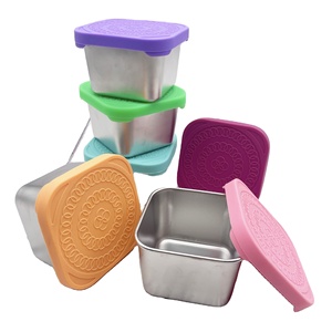 Recipiente cuadrado de acero inoxidable de 6 oz para almacenar alimentos, lonchera, contenedor para salsas y aperitivos con tapa de silicona, apto para la cocina. - Product Image 1
