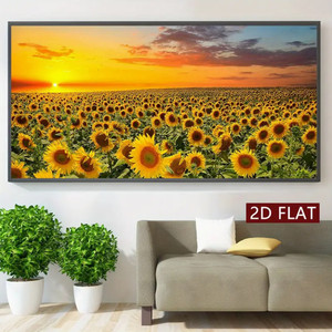 Quadro su Tela Grande con Campo di Girasoli al Tramonto, Paesaggio Vivace di Prato di Girasoli, Stampa su Tela, Dipinto su Tela Tesa - Product Image 5