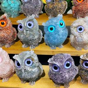 卸売り天然高品質クリスタルクラフト樹脂フクロウクリスタル彫刻瞑想用 - Product Image 3