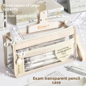 Estuche Transparente de PVC de Tres Capas con Cierre Abierto para Lápices, Organizador para <span class=keywords><strong>Exámenes</strong></span>, Cosméticos y Papelería - Estilo Instagram - Product Image 4