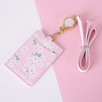 Dompet tali leher wanita, tempat kartu bisnis kulit PU tali leher bunga kecil lencana ID baru dengan kalung