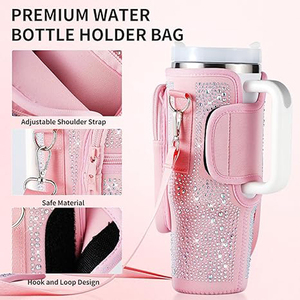 Dây kéo Pouch Neoprene 40oz Bling Rhinestone cốc cốc Crossbody Sling chai nước tàu sân bay Túi với dây đeo vai cho Stanley - Product Image 3