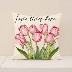 Popular Design Pink Tulip <strong>Letter</strong> Printed Throw Pillowcase Decorative <strong>Cushion</strong> Cover for Indoor Home Sofa - Product Image 3