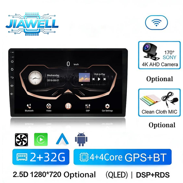 Universal 2 Din 9 Inch 4+4 Core Head Unit Android GPS Amplifier Carplay Android Auto 2 fans Car DVD Player Car Stereo Radio