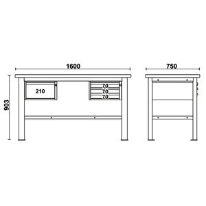C58BC-W Beta 4C/A 160cm établi anthracite avec plateau en bois et 4 tiroirs - Product Image 5