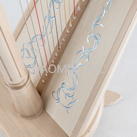 Harpe vintage à 47 cordes, gamme supérieure G - 7ème octave C, avec archet, cordes de marque et chariot à harpe à pédale étendue - Ensemble