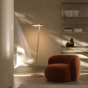 Contemporary Brass Standing Lamp Flat Disc Led Shade Simple Floor <b>Light</b> For Villa <b>Lounge</b> Space - Product Image 3