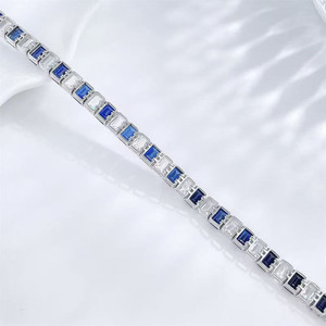 <span class=keywords><strong>Bracelet</strong></span> en argent pour femme, saphir bleu taille émeraude, diamant de laboratoire fin, bicolore alterné, certifié IGI, 22,705 ct, vente en gros - Product Image 3