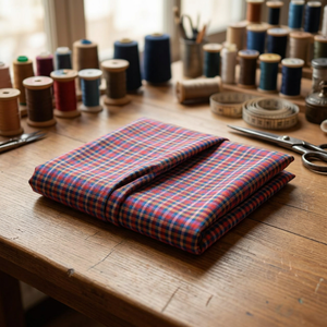 Tela de Algodón Khadi Tejida a Mano, Peso Medio 240 GSM, Diseño a Cuadros Rojos Hecho a Mano, Transpirable, Ecológico, Textil para el Hogar - Product Image 3