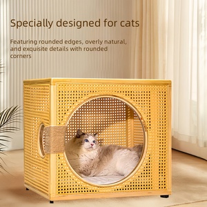 Cama de gato semicerrada de una sola capa de lujo, ratán de PVC, fácil de limpiar, resistente a los arañazos, madera, ahorro de espacio, diseño de fábrica - Product Image 4