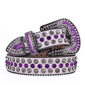 Cinturón Tengmei de Diamantes Morados para Hombre y Mujer, Cinturón de Cuero con Cambio de Color UV Morado, Cinturón de Moda con Pedrería, Correa de Cristal BB <span class=keywords><strong>Simon</strong></span> - Product Image 2