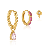 Ensemble de 3 boucles d'oreilles en zircon rose J&D Jewelry Sweet, en acier inoxydable plaqué or 18 carats, résistantes à l'eau, boucles d'oreilles pendantes, boucles d'oreilles à clous pour femmes