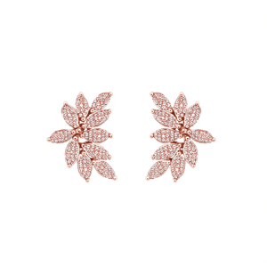 Boucles d'oreilles à fleurs en or rose E1490 avec strass en cristal pour femmes, port romantique au quotidien - Product Image 1