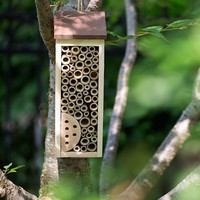 Maison pour insectes en bois naturel fait main, hôtel pour abeilles maçonneuses, pour le jardin, utilisation en extérieur