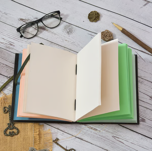 Carnet en cuir fait main Chakra Flight avec couverture rigide et papier à bords frangés vierge pour l'écriture, le dessin et l'usage quotidien - Product Image 6