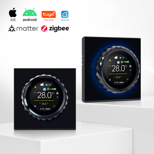 Smart Thermostat with Tuya/smartlife App, 8 Languages, Color LCD, for Home and Office HVAC Systems Thermostat WiFi Smart