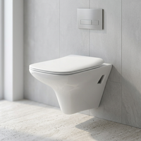 WC suspendu en céramique à double chasse avec réservoir encastré, couvercle de siège et accessoires de salle de bain