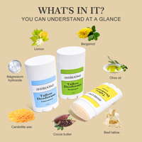 Vente en gros de parfum anti-transpirant longue durée hydratant pour la peau absorbant les odeurs déodorant bergamote citron boeuf suif