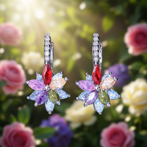 Pendientes de Plata 925 con Cristales y Circonitas, Diseño de Flor, para Mujer, Joyería Romántica para Fiestas - Product Image 2