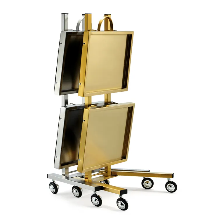 simple folded gold stainless steel trolly for salon hair