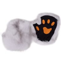 Ensemble de costume cosplay Flufhy Anime Animal : fausse queue de renard, pates de chat, gants, couvre-chef, masque facial, accessoires pour fête d'Halloween