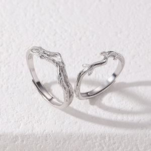 Lianlizhi Couple <b>Rings</b> Plant Design <b>Silver</b> Tone Unisex Jewelry Gift Set QL-041 - Product Image 1
