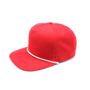 Sombrero Snapback de pana de 5 paneles rojo Sombrero Snapback de cuerda de ala plana con etiqueta privada personalizada en el interior - Product Image 3