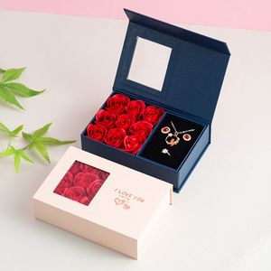 Confezione regalo rosa di san valentino finestra aperta copertura del cielo e della terra 9 scatola di fiori di sapone anello pendente scatola di gioielli orecchino - Product Image 4