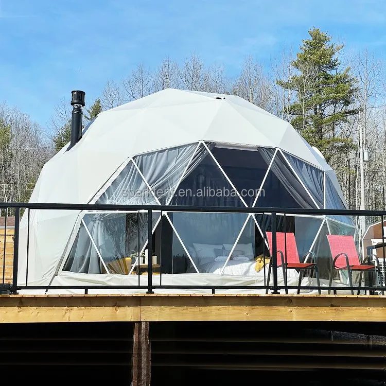 Casa a cupola geodetica in PVC per esterni, tenda a cupola per hotel, glamping igloo per famiglie con servizi igienici