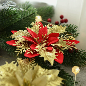 Glitter <b>Artificial</b> <b>Poinsettia</b> Flowers Christmas Tree Decorative Flower Ornaments - Product Image 1