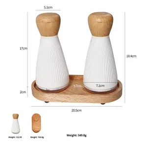 ชุดเครื่องบด<span class=keywords><strong>เกลือ</strong></span>และพริกไทยพลาสติกสำหรับครัว เครื่องบดพริกไทยแบบมือหมุน ปรับความละเอียดได้ พร้อมฐานไม้ - Product Image 5