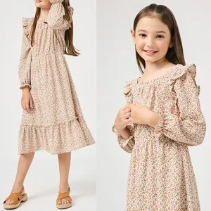 カスタム卸売子供服ベンダーデザイナー女の子服夏子供服女の子ドレスDitsyフローラルプリントドレス