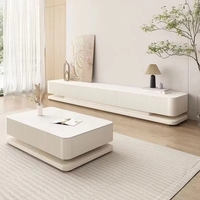 Ensemble de meuble TV et table basse moderne avec plateau en dalle de roche blanche pour salon