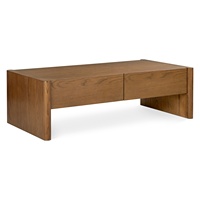 Table basse en chêne foncé de style mid-century haut de gamme, panneaux latéraux arrondis de 48 pouces, table centrale à 2 tiroirs, unité de salon de luxe de qualité ENF
