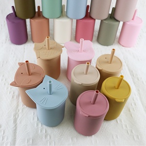 Tasse d'apprentissage en silicone de qualité alimentaire pour bébé, antidérapante, réutilisable, avec couvercle et paille – Meilleure vente - Product Image 5
