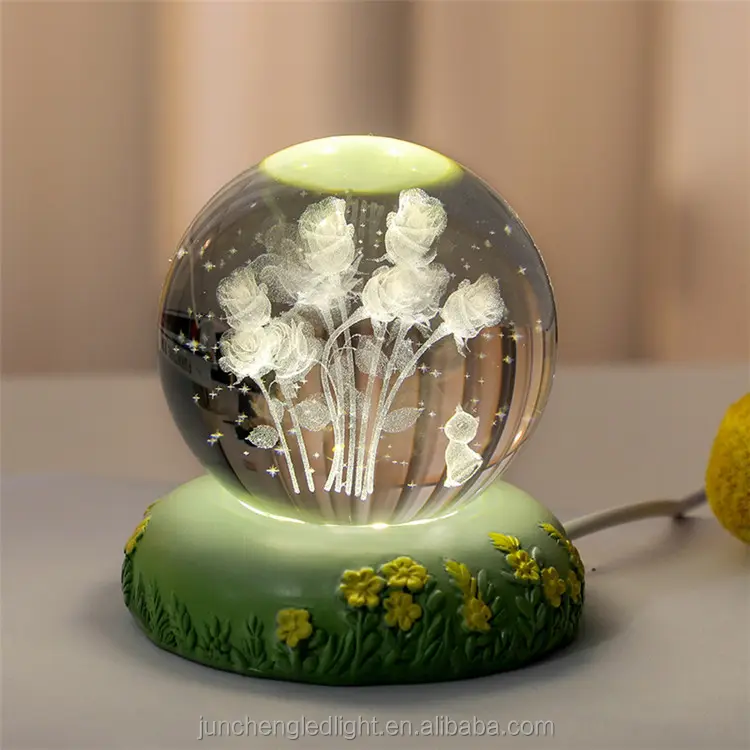Fai da te fiori fatti a mano in resina con Base rotonda sfera di cristallo luce notturna mostra di arte mostra ornamenti per la casa Decoracion de Navidad